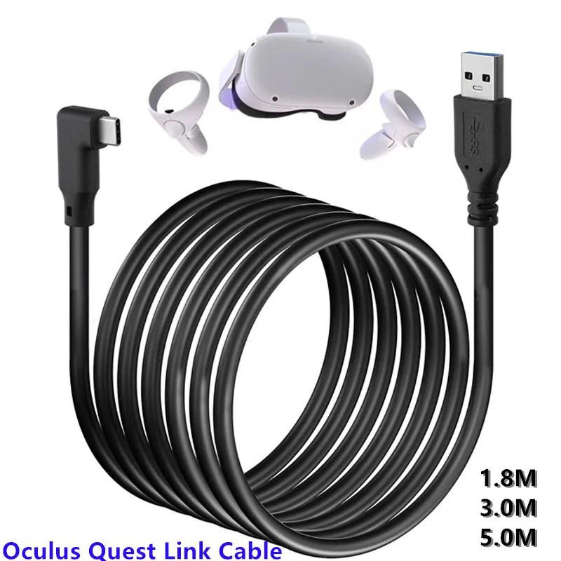 Pc Gaming Vr - 急速充電用のUSBType-C充電ケーブル,90度,5gbps,3a,oculus quest link 2用コード,PCビデオゲーム用,1.8m, 3m, 5m