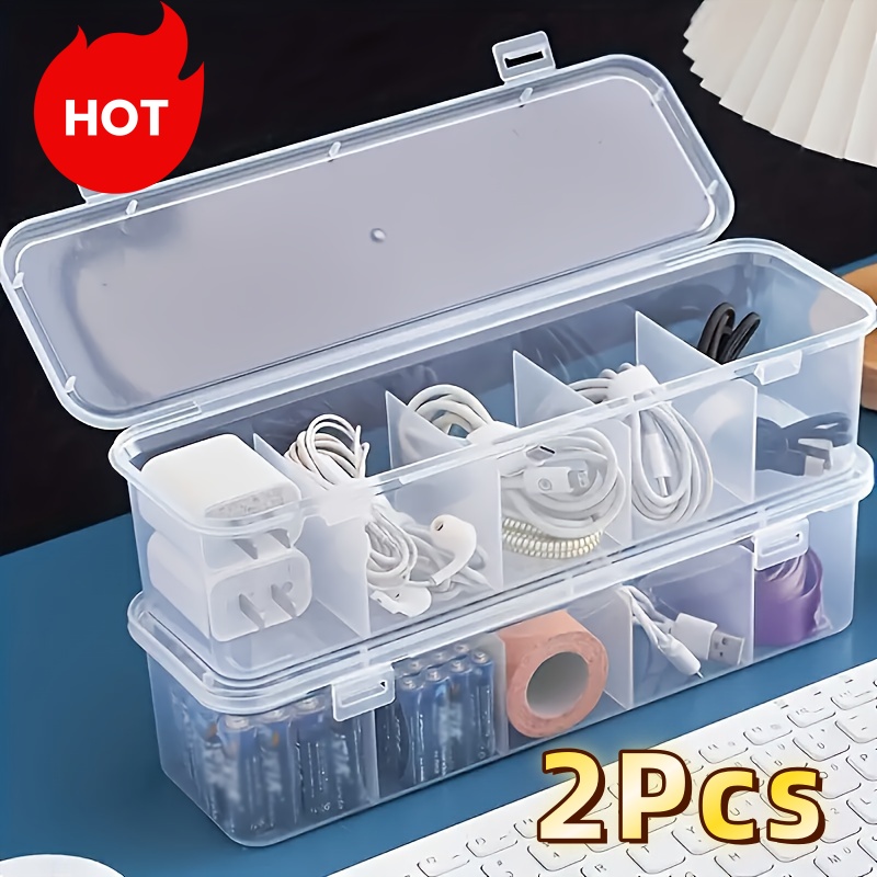 Desk Cable Organizer - 2個入り大型ケーブル管理ボックス 蓋付き 5つのコンパートメント 耐久性のあるプラスチック製デスクオーガナイザー 家庭用オフィスデスクトップ収納ソリューション