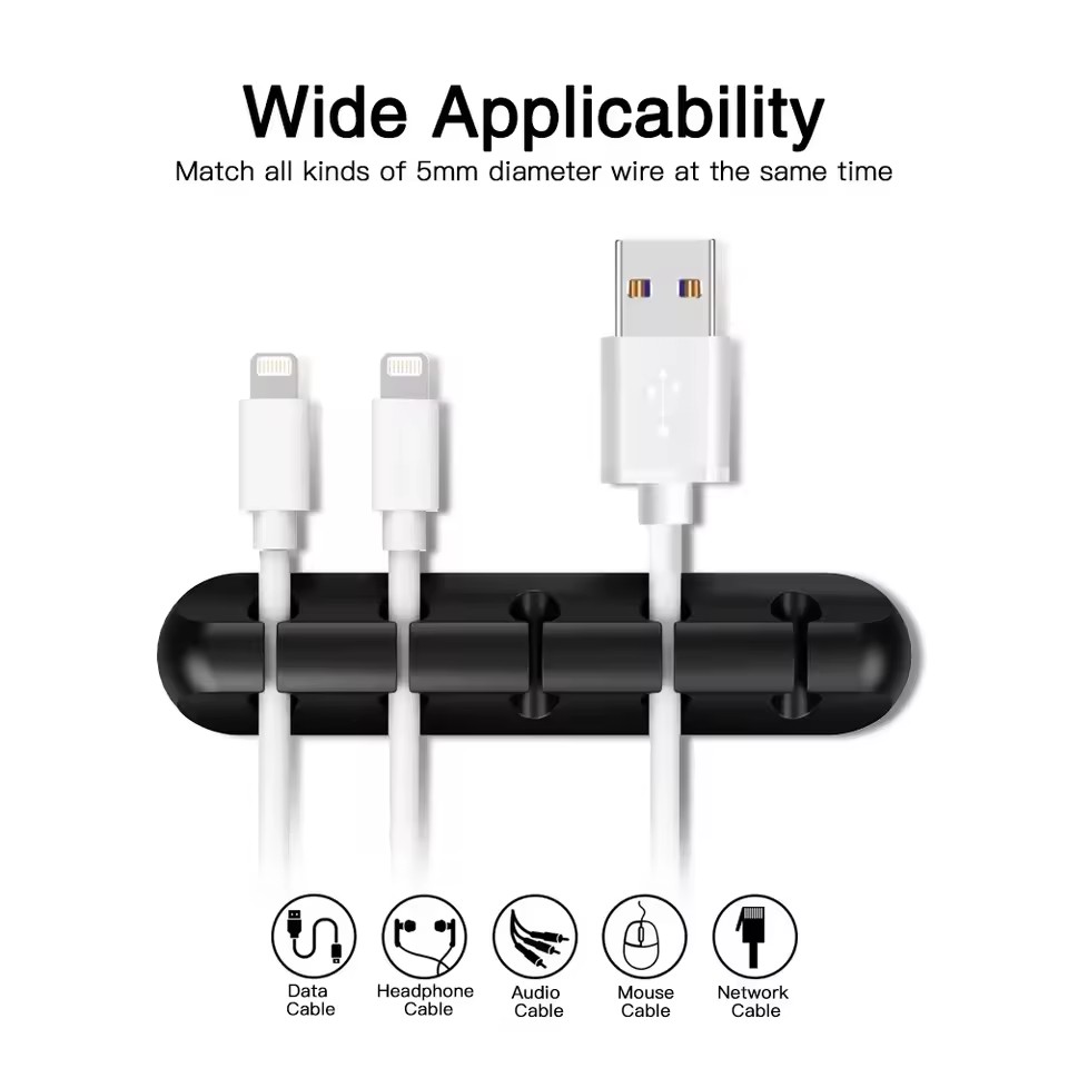 Desk Cable Organizer - シリコン製USBケーブルオーガナイザー、USB充電ケーブル巻取り器、デスクトップ整理クリップ、マウス・イヤホンアクセサリー用ケーブルホルダー