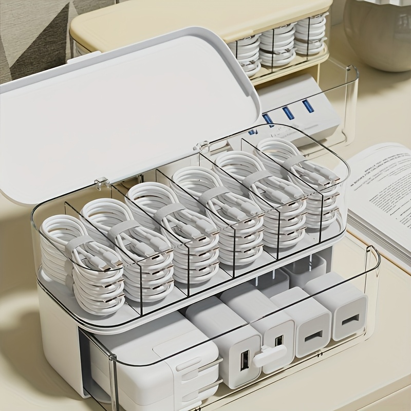 二層構造の透明デスクトップケーブルオーガナイザーボックス、調 - Desk Cable Organizer のレビューと価格