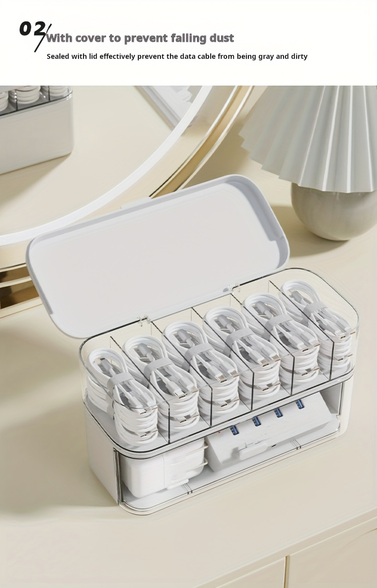 二層構造の透明デスクトップケーブルオーガナイザーボックス、調 - Desk Cable Organizer のレビューと価格