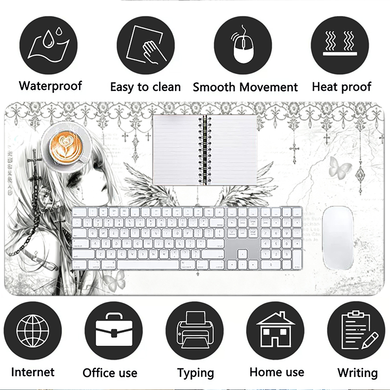 レザーマウスパッド黒白アニメ美学エンジェルガールマウスパッド - Pc Gaming White のレビューと価格